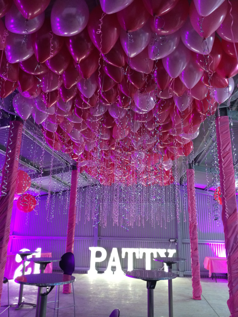 Pink ceiling balloons